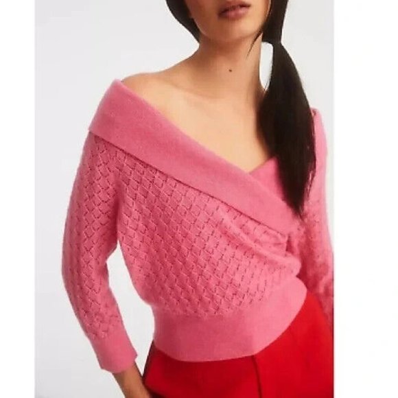 NWT Anthropologie Maeve XL Off-The-Shoulder Cashmere Sweater Rose Pink New 188$ - Picture 1 of 5